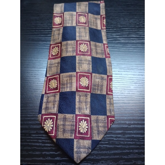 bill blass Other - VINTAGE BILL‎ BLASS SILK NECKTIE – Geometric Check & Floral Medallion – Navy...